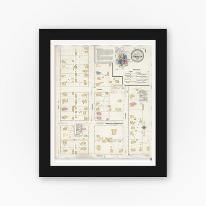 Old map wall art mockup — black gallery frame with white mat — Sanborn Fire Insurance Map from Remington, Jasper County, Indiana (1932) - Complete Map Set