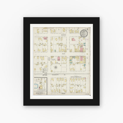 Old map wall art mockup — black gallery frame with white mat — Sanborn Fire Insurance Map from Mitchell, Lawrence County, Indiana (1894) - Complete Map Set