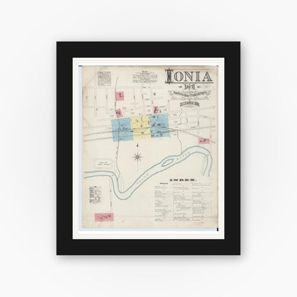 Old map wall art mockup — black gallery frame with white mat — Sanborn Fire Insurance Map from Ionia, Ionia County, Michigan (1884) - Complete Map Set