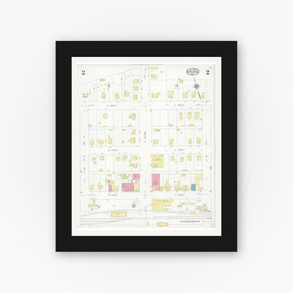 Old map wall art mockup — black gallery frame with white mat — Sanborn Fire Insurance Map from Shelbina, Shelby County, Missouri (1930), Sheet #0002