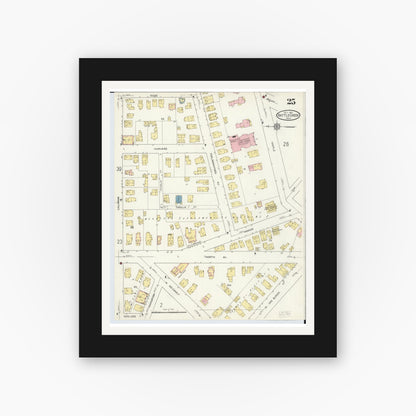 Old map wall art mockup — black gallery frame with white mat — Sanborn Fire Insurance Map from Battle Creek, Calhoun County, Michigan (1913), Sheet #0025