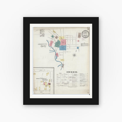 Old map wall art mockup — black gallery frame with white mat — Sanborn Fire Insurance Map from Dansville, Livingston County, New York (1893) - Complete Map Set