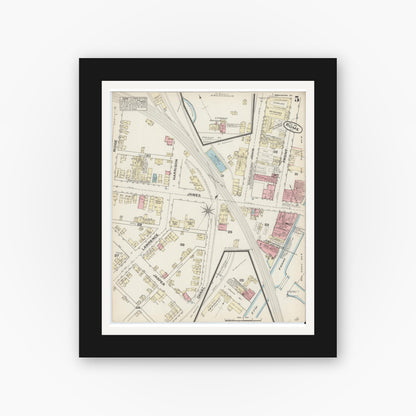 Old map wall art mockup — black gallery frame with white mat — Sanborn Fire Insurance Map from Rome, Oneida County, New York (1884), Sheet #0005