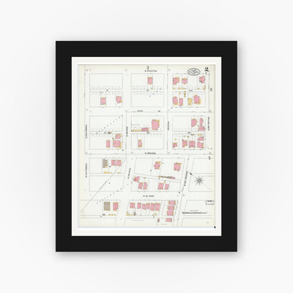 Old map wall art mockup — black gallery frame with white mat — Sanborn Fire Insurance Map from El Paso, El Paso County, Texas (1905), Sheet #0002