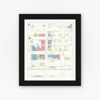 Old map wall art mockup — black gallery frame with white mat — Sanborn Fire Insurance Map from Killeen, Bell County, Texas (1926), Sheet #0003