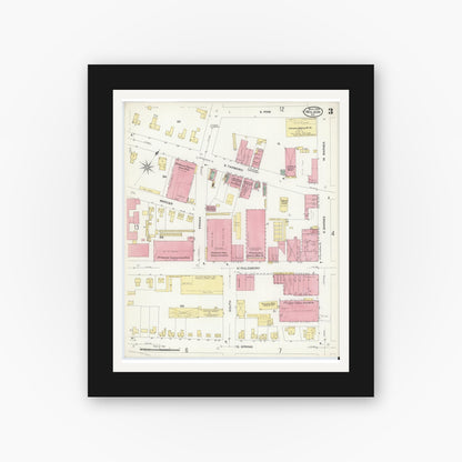 Old map wall art mockup — black gallery frame with white mat — Sanborn Fire Insurance Map from Wilson, Wilson County, North Carolina (1908), Sheet #0003