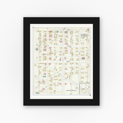 Old map wall art mockup — black gallery frame with white mat — Sanborn Fire Insurance Map from Covington, Miami County, Ohio (1905), Sheet #0004