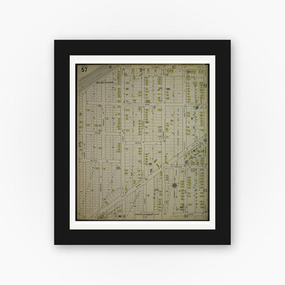 Old map wall art mockup — black gallery frame with white mat — Sanborn Fire Insurance Map from Kenosha, Kenosha County, Wisconsin. (1918), Sheet 61