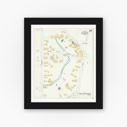 Old map wall art mockup — black gallery frame with white mat — Sanborn Fire Insurance Map from Leominster, Worcester County, Massachusetts (1906), Sheet #0010