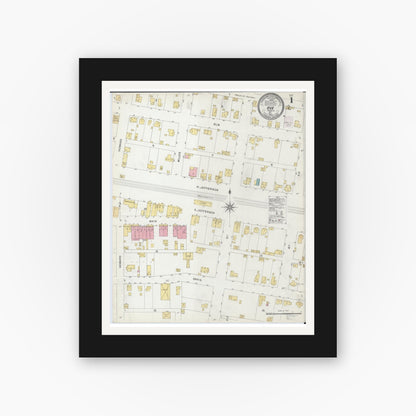 Old map wall art mockup — black gallery frame with white mat — Sanborn Fire Insurance Map from Ava, Jackson County, Illinois (1902), Sheet #0001