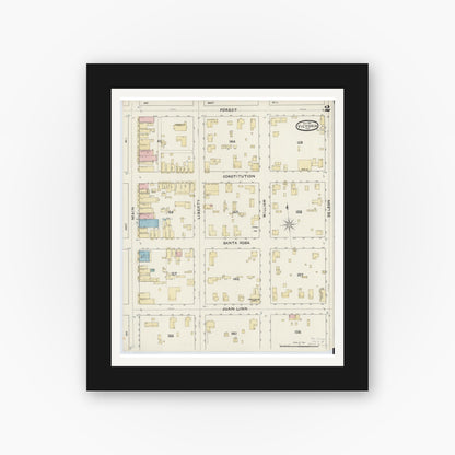 Old map wall art mockup — black gallery frame with white mat — Sanborn Fire Insurance Map from Victoria, Victoria County, Texas (1891), Sheet #0002