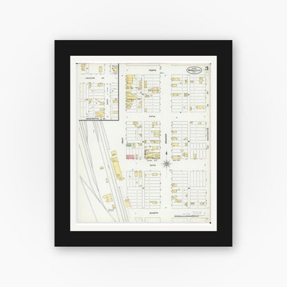Old map wall art mockup — black gallery frame with white mat — Sanborn Fire Insurance Map from Barnesville, Clay County, Minnesota (1899), Sheet #0003