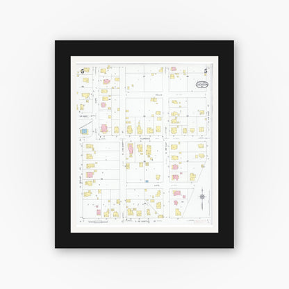 Old map wall art mockup — black gallery frame with white mat — Sanborn Fire Insurance Map from Jackson, Cape Girardeau County, Missouri (1931), Sheet #0005