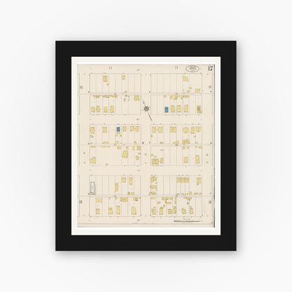Old map wall art mockup — black gallery frame with white mat — Sanborn Fire Insurance Map from Merced, Merced County, California (1922), Sheet #0017