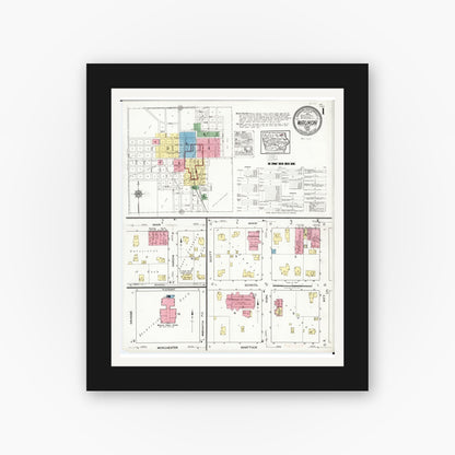 Old map wall art mockup — black gallery frame with white mat — Sanborn Fire Insurance Map from Waukon, Allamakee County, Iowa (1920), Sheet #0001