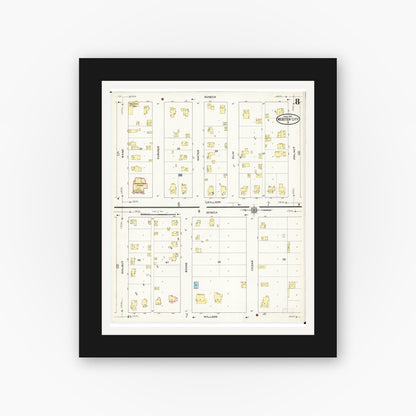 Old map wall art mockup — black gallery frame with white mat — Sanborn Fire Insurance Map from Webster City, Hamilton County, Iowa (1915), Sheet #0008