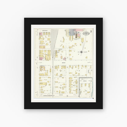 Old map wall art mockup — black gallery frame with white mat — Sanborn Fire Insurance Map from Emporium, Cameron County, Pennsylvania (1909), Sheet #0005