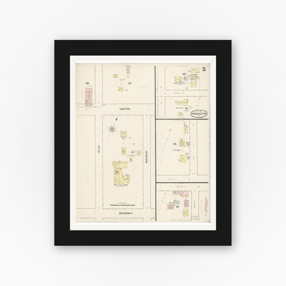 Old map wall art mockup — black gallery frame with white mat — Sanborn Fire Insurance Map from Anaheim, Orange County, California (1888), Sheet #0005