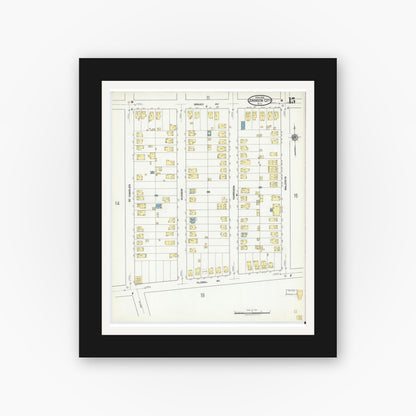 Old map wall art mockup — black gallery frame with white mat — Sanborn Fire Insurance Map from Johnson City, Broome County, New York (1918), Sheet #0015