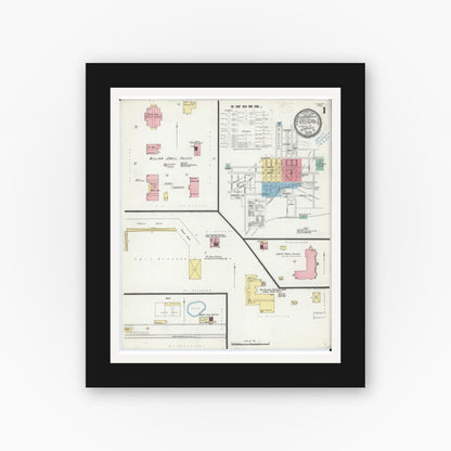 Old map wall art mockup — black gallery frame with white mat — Sanborn Fire Insurance Map from Liberty, Clay County, Missouri (1899) - Complete Map Set