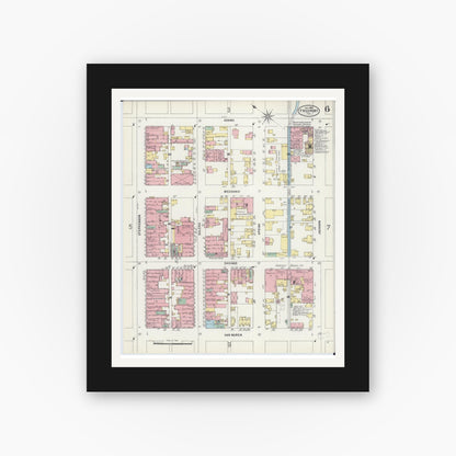 Old map wall art mockup — black gallery frame with white mat — Sanborn Fire Insurance Map from Freeport, Stephenson County, Illinois (1897), Sheet #0006