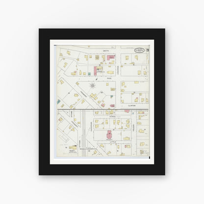 Old map wall art mockup — black gallery frame with white mat — Sanborn Fire Insurance Map from Elmore, Ottawa County, Ohio (1893), Sheet #0003