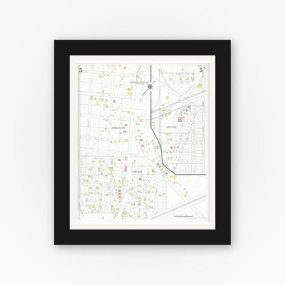 Old map wall art mockup — black gallery frame with white mat — Sanborn Fire Insurance Map from Dupo, Saint Clair County, Illinois (1941), Sheet #0005