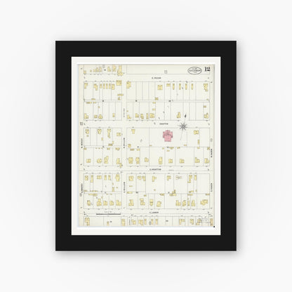Old map wall art mockup — black gallery frame with white mat — Sanborn Fire Insurance Map from Sherman, Grayson County, Texas (1897), Sheet #0012