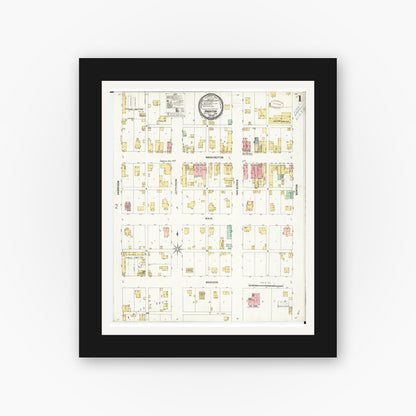 Old map wall art mockup — black gallery frame with white mat — Sanborn Fire Insurance Map from Brighton, Washington County, Iowa (1899) â€” Complete Set