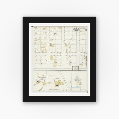 Old map wall art mockup — black gallery frame with white mat — Sanborn Fire Insurance Map from Houghton, Houghton County, Michigan (1893), Sheet #0015