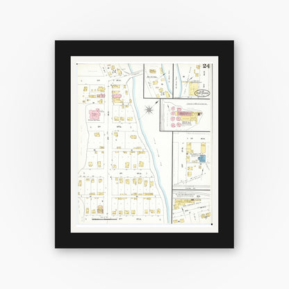 Old map wall art mockup — black gallery frame with white mat — Sanborn Fire Insurance Map from Fort Dodge, Webster County, Iowa (1907), Sheet #0024