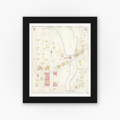 Old map wall art mockup — black gallery frame with white mat — Sanborn Fire Insurance Map from Waupaca, Waupaca County, Wisconsin (1941), Sheet #0003
