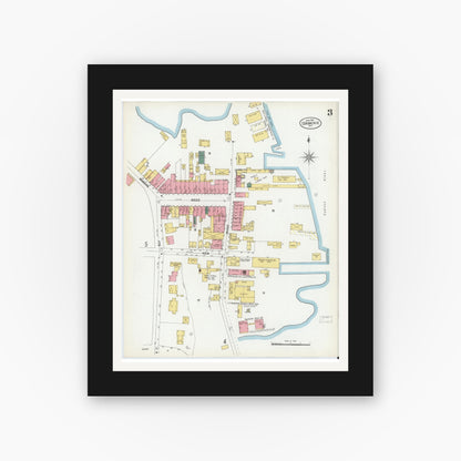 Old map wall art mockup — black gallery frame with white mat — Sanborn Fire Insurance Map from Coxsackie, Greene County, New York (1902), Sheet #0003