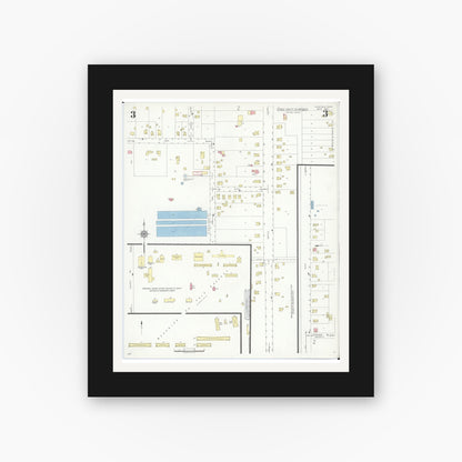 Old map wall art mockup — black gallery frame with white mat — Sanborn Fire Insurance Map from Canfield, Mahoning County, Ohio (1937), Sheet #0003