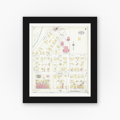 Old map wall art mockup — black gallery frame with white mat — Sanborn Fire Insurance Map from Stoughton, Dane County, Wisconsin (1912), Sheet #0004