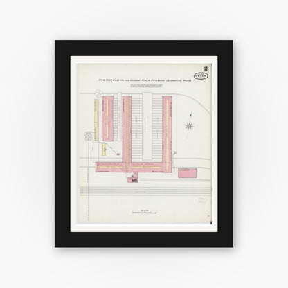 Old map wall art mockup — black gallery frame with white mat — Sanborn Fire Insurance Map from Depew, Erie County, New York (1893), Sheet #0002