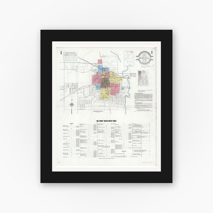 Old map wall art mockup — black gallery frame with white mat — Sanborn Fire Insurance Map from Libertyville, Lake County, Illinois (1933), Sheet #0001