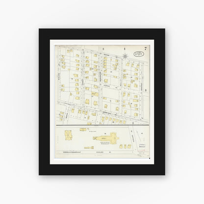 Old map wall art mockup — black gallery frame with white mat — Sanborn Fire Insurance Map from Nyack, Rockland County, New York. (1896), Sheet #0007