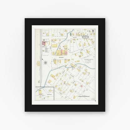 Old map wall art mockup — black gallery frame with white mat — Sanborn Fire Insurance Map from Brownstown, Jackson County, Indiana (1899), Sheet #0003