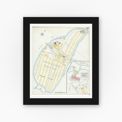 Old map wall art mockup — black gallery frame with white mat — Sanborn Fire Insurance Map from Wausau, Marathon County, Wisconsin (1898), Sheet #0017