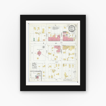 Old map wall art mockup — black gallery frame with white mat — Sanborn Fire Insurance Map from Stanton, Montcalm County, Michigan (1900), Sheet #0001