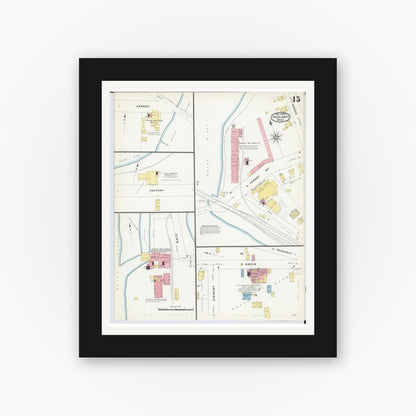 Old map wall art mockup — black gallery frame with white mat — Sanborn Fire Insurance Map from Ypsilanti, Washtenaw County, Michigan (1909), Sheet #0015