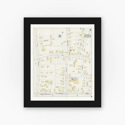 Old map wall art mockup — black gallery frame with white mat — Sanborn Fire Insurance Map from Marlborough, Middlesex County, Massachusetts (1896), Sheet #0003