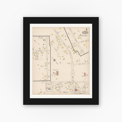 Old map wall art mockup — black gallery frame with white mat — Sanborn Fire Insurance Map from Louisburg, Franklin County, North Carolina (1922), Sheet #0005