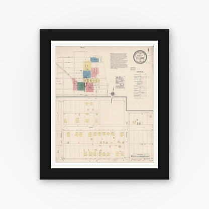 Old map wall art mockup — black gallery frame with white mat — Sanborn Fire Insurance Map from Fillmore, Ventura County, California (1918) - Complete Map Set