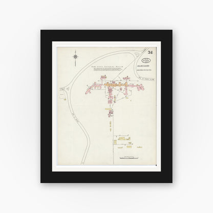 Old map wall art mockup — black gallery frame with white mat — Sanborn Fire Insurance Map from Rome, Oneida County, New York (1914), Sheet #0034
