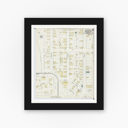 Old map wall art mockup — black gallery frame with white mat — Sanborn Fire Insurance Map from Red Jacket, Houghton County, Michigan (1893), Sheet #0009