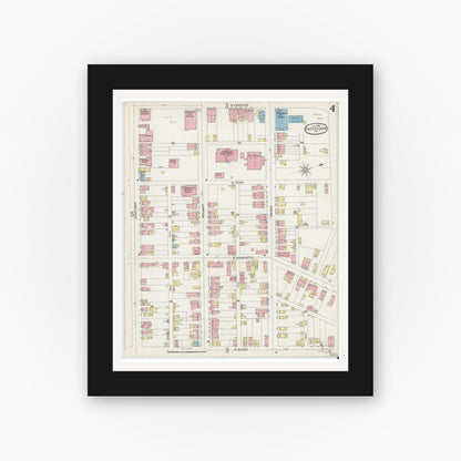 Old map wall art mockup — black gallery frame with white mat — Sanborn Fire Insurance Map from Pottstown, Montgomery County, Pennsylvania (1896), Sheet #0004