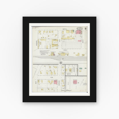 Old map wall art mockup — black gallery frame with white mat — Sanborn Fire Insurance Map from Slater, Saline County, Missouri (1894), Sheet #0002