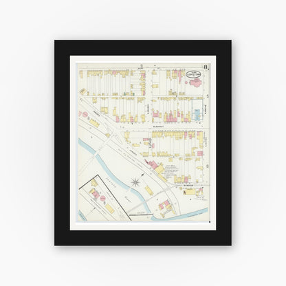 Old map wall art mockup — black gallery frame with white mat — Sanborn Fire Insurance Map from Lewistown, Mifflin County, Pennsylvania (1896), Sheet #0008